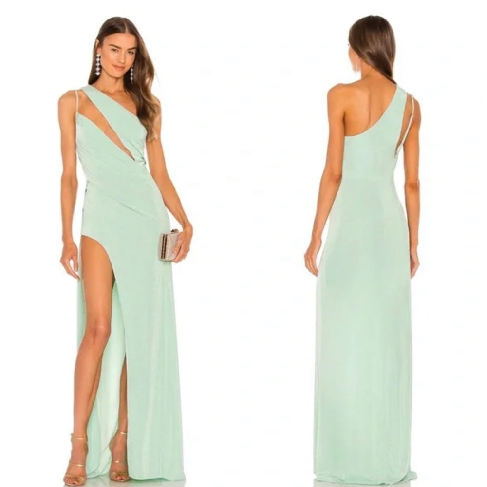 REVOLVE Mint Green Asymmetric One-Shoulder Maxi Dress